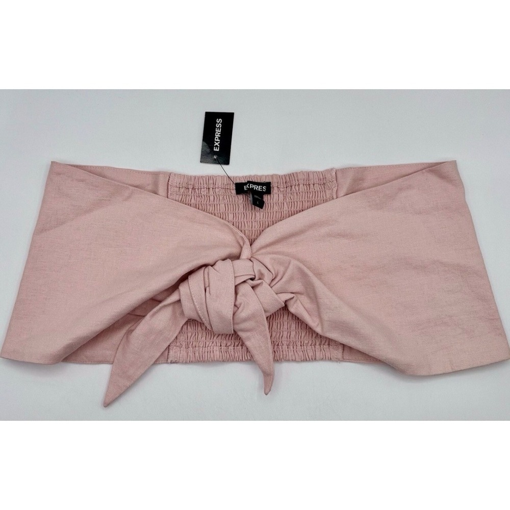 Express Womens Blush Pink Linen Blend Tie Front Smocked Strapless Tube Top M